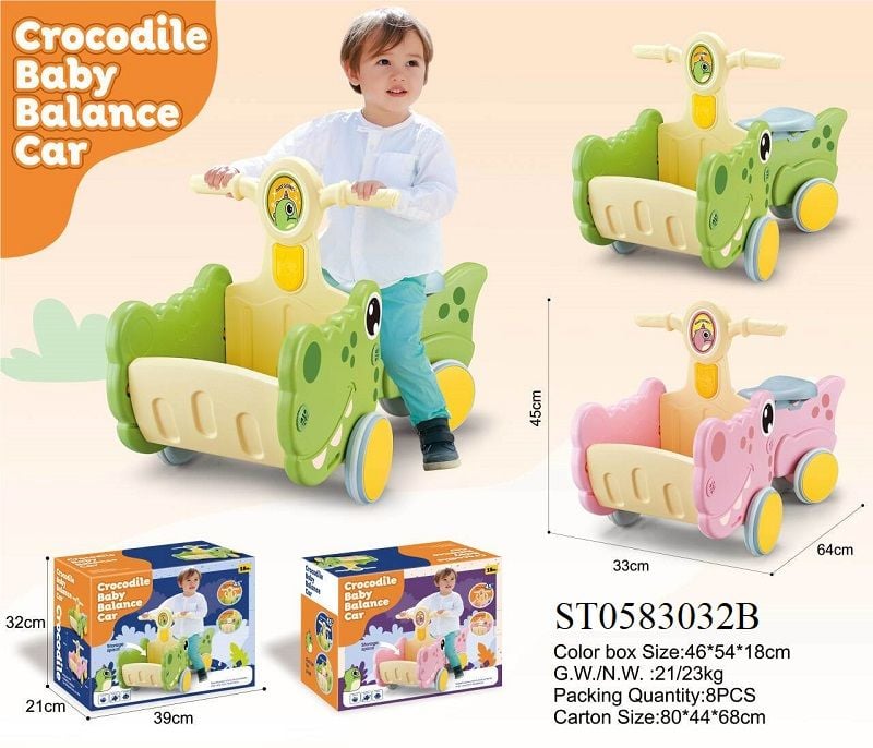 (1108) Crocodile Baby Balance Car, Pink And Gre