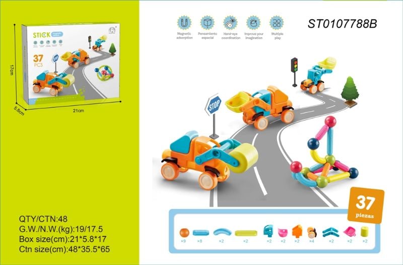 (CH1153) 37Pcs Magnetic Block Set, P.Bx