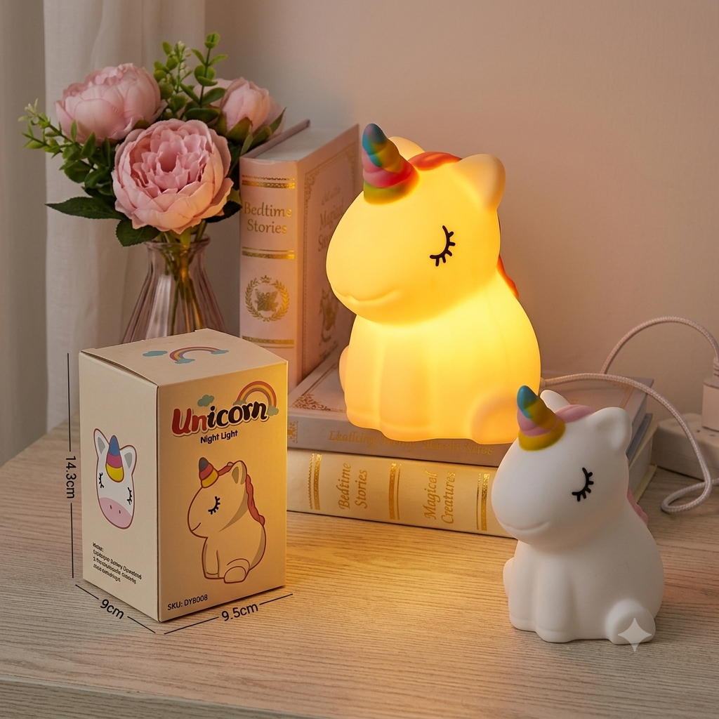 Unicorn Night Light Warm Lamp W/3.7V+Usb P.Bx
