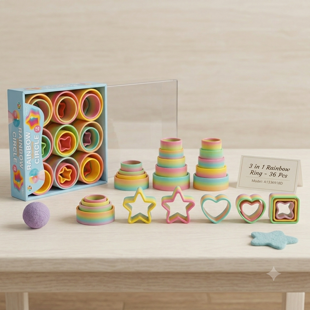 3 In 1 Rainbow Ring,36Pcs