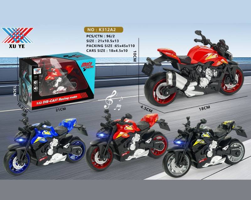 (K312A2) 1?12 P/B Alloy Motorcycle W/Music&Light W/3*Ag13 W.Bx