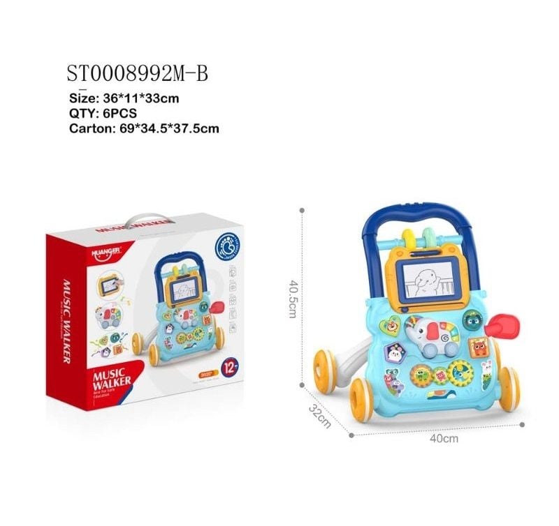 (HE0810) Baby Walker(Blue Color), With Light And Music, W/Out 2*Aaa Battery,P.Box (Main Body+Parts?Totally 16 Pcs)
