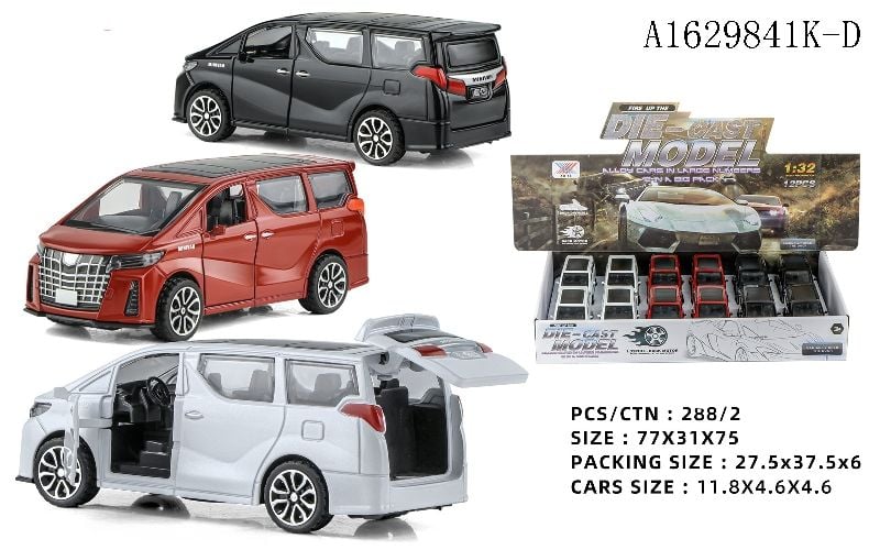 (K174A24) 1:32 Pb Alloy Car 3 Crls Mix 12Pcs/Db